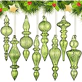 Mifoci 8 Pcs 6 Inch Mercury Glass Finial Christmas Ornaments Hanging Christmas Finials Glass Ornaments Assorted Mercury Decor for Vintage Holiday Xmas Tree Decoration(Fresh Green)