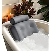 Everlasting Comfort Luxury Bath Pillows for Tub with Head and Neck Support - Non-Slip Bathtub Pillow with Suction Cups, Quick-Drying Mesh & Drying Hook - Jacuzzi & Spa Accessories for Women - Gray