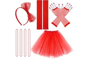 jiebor 80s Costume Accessories Outfits for Women Tutu Skirt Headband Leg Warmers Fishnet Gloves Necklace Halloween Party