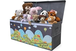 SoftOwl Extra Large Toy Storage Organizer with Lid - Sturdy, Collapsible Toy Chest Storage Box with Cute Design - Toys Bin with Dividers for Kids, Boys, Girls, Nursery, Bedroom, Play room 37"x16"x14"