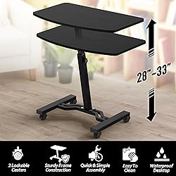 SHW Mobile Height Adjustable Laptop Rolling Cart