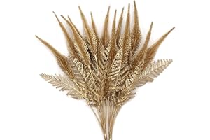 CATTREE Artificial Plants for Christmas, Plastic Grass Faux Shrubs Fake Leaves Simulation Setaria Bushes Home Indoor Outdoor Garden Wedding Festival Decoration Hall Table Planter Filler – Gold 2 Pack