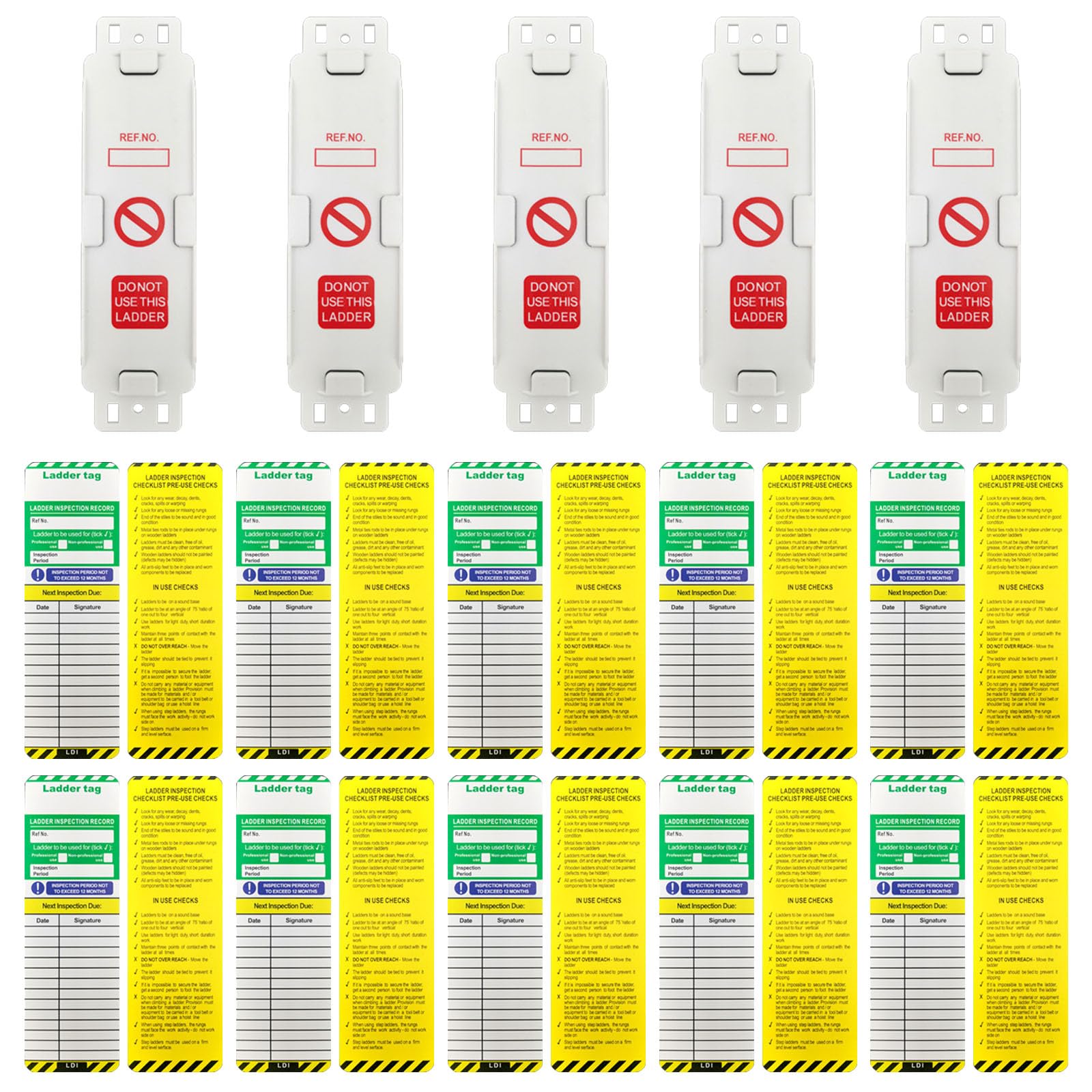 Ladder Tags - 5 Holders and 10 Ladder Inspection Tag Inserts, Ladder Inspection Tag,Safety Protect for Indoor & Outdoor
