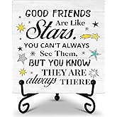 Friend Decor Desk Sign, Good Friends Are Like Stars Wood Sign, Gifts for Good Friends, Rustic Friendship Plaque Sign With Iron Stand, Farmhouse Home Office Decorations -68
