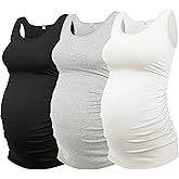 AMPOSH Women's Maternity Tank Top 3 Pack Ruched Side Sleeveless Pregnancy Basic Shirt