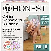The Honest Company Comfort Dry Disposable Diapers for Sensitive Skin, Hypoallergenic, Sky's The Limit + Wingin It, Super Club Box Size 6 (35 lbs) 68 Count
