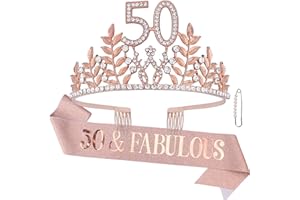 Semato 50 & Fabulous Birthday Crown and Sash Kit- 50th Birthday Gifts for Women 50th Birthday Party Supplies (rose gold)