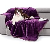 gogobunny Waterproof Bed Blanket, Reversible Sherpa Fleece Throw Blanket for Dog Puppy Cat, Furniture Cover Protects Bed Couch Sofa from Liquid Pee and Pet Fur (Dark Purple, 60x80 inches)