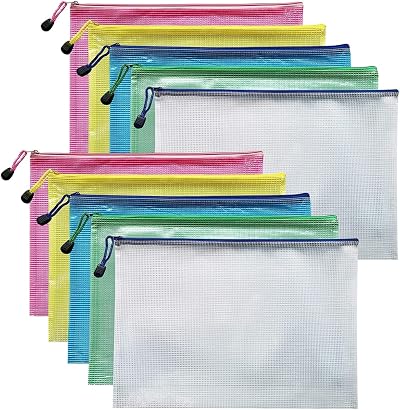 HiChange 10Pcs A4 Zip Wallets Extra Thick Mesh Zipped Folders