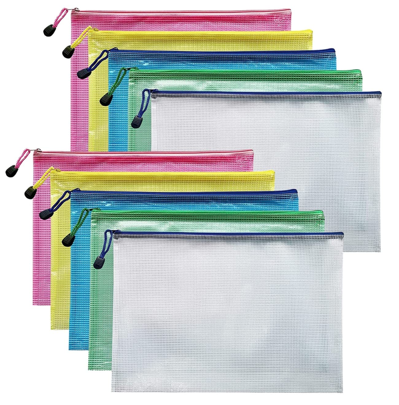 10PCS A4 Zip Wallets A4 Zipped Wallets Zip Folders Extra Thick Mesh Plastic Wallets (A4-10PCS)