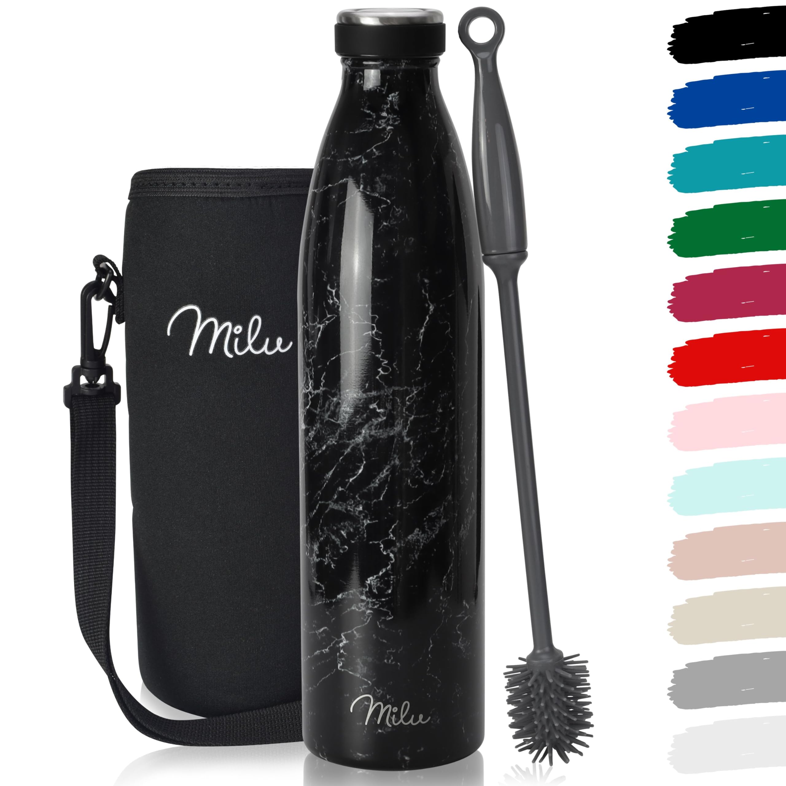 Milu Stainless Steel Drinking Bottle 500 ml - Insulated Thermo Flask for Water - Leak Proof, Insulated and Double Walled, Carbonated (Granite Black, 500ml) — image 1