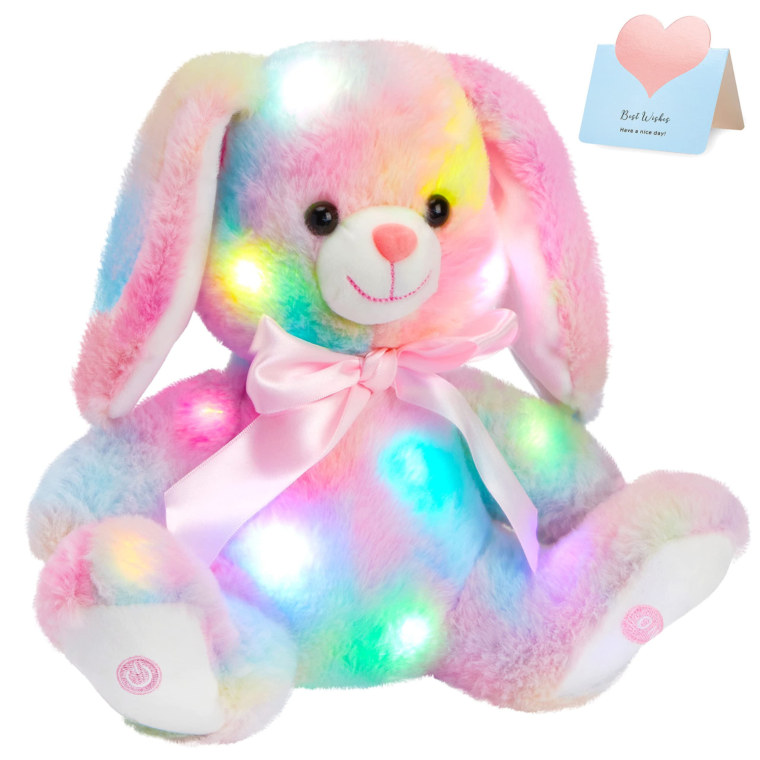 Photo 1 of Glow Guards 10'' Easter Light up Rainbow Bunny Stuffed Animal,Soft Glowing Rabbit Plush Toy with Lop Eared Night Light,Birthday Christmas for Kids,Girls,Boys