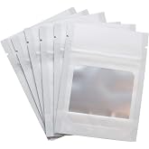 HANSER | Smell Proof Odorless Mylar Resealable Foil Pouch Bags with clear Window | Stand up bottom | Airtight | matte white | 100 Pieces | 3x4 inches
