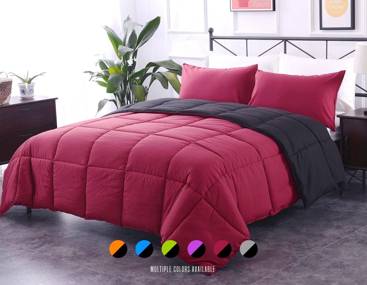 King Burgundy Luxe Bedding 3 Pcs Burgundy Black Reversible