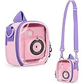 GRAOSO Kids Camera Case Compatible with Seckton, Child Camera Bag Compatible with ESOXOFFOR, Small Storage Bag, Detachable Shoulder Strap, Back Accessories Pocket, Pink (Case Only)