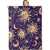 MIEPOS Celestial Sun and Moon Throw Blanket - 50x60in,Ultra Soft, Cozy Lightweight Flannel,Cosmic Starry Night Mystical Blankets - Gifts for Women Men,for Couch Office Travel,Home Living Room Decor