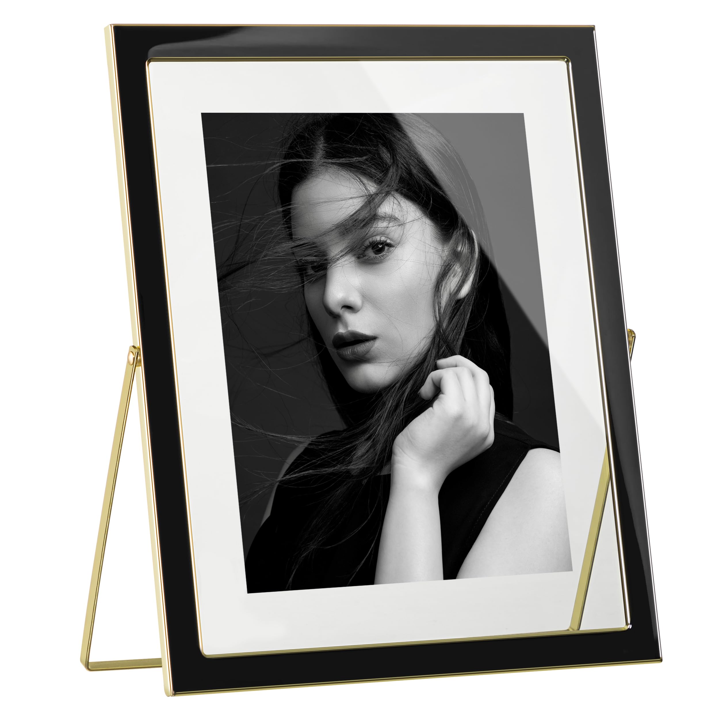 Photo 1 of eletecpro 8x10 Enamel Floating Picture Frame with 8.8" x 10.7" Real Double Glass Cover for Floating Effect, Black Floating Photo Frame for Tabletop, Display Multi-Size Photos and Artworks, Desk Decor
