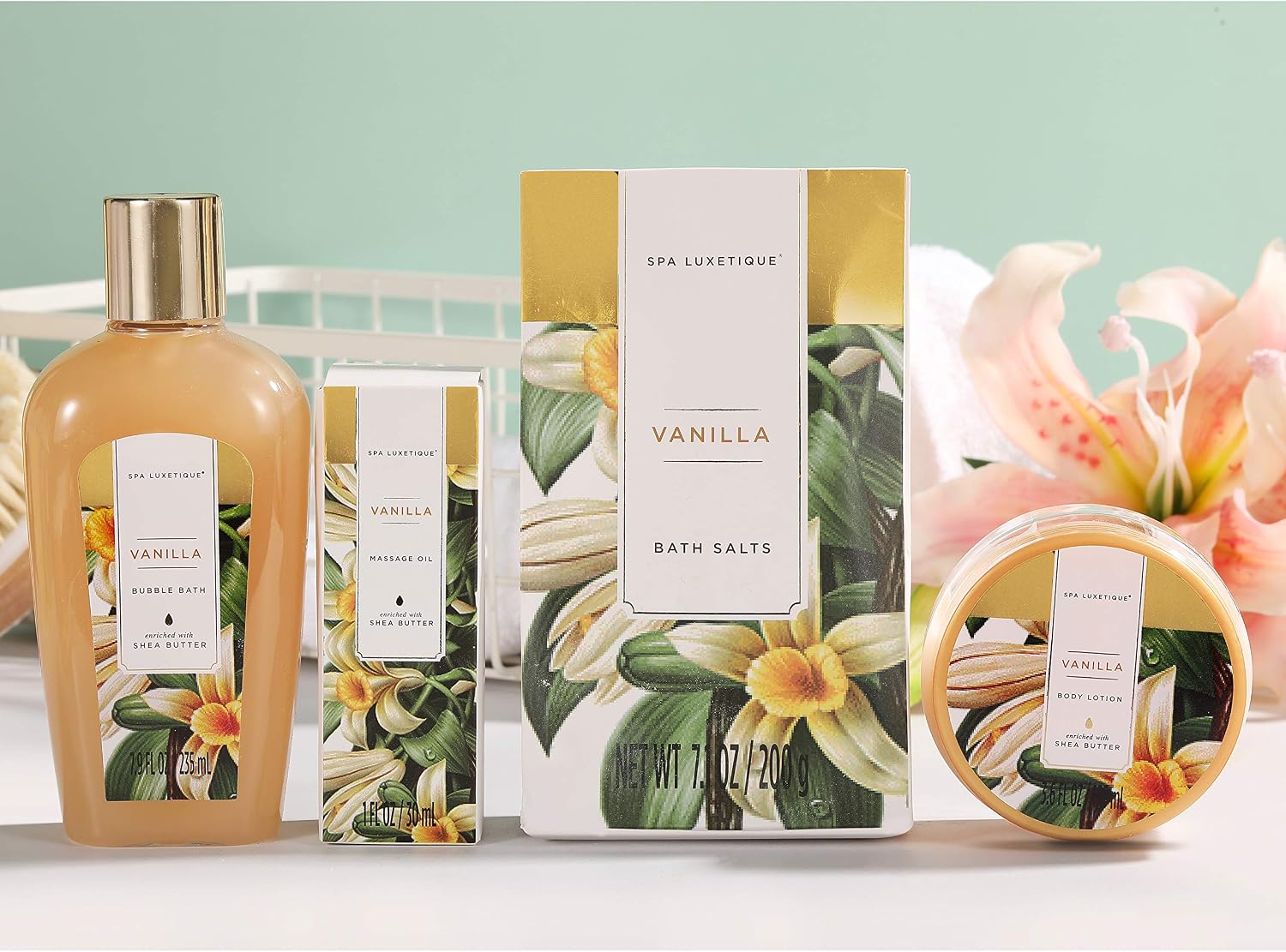 Spa Luxetique Bath Sets for Women Gift 15pcs Vanilla Spa Gift Sets with Bubble Bath, Body Scrub - Image 4