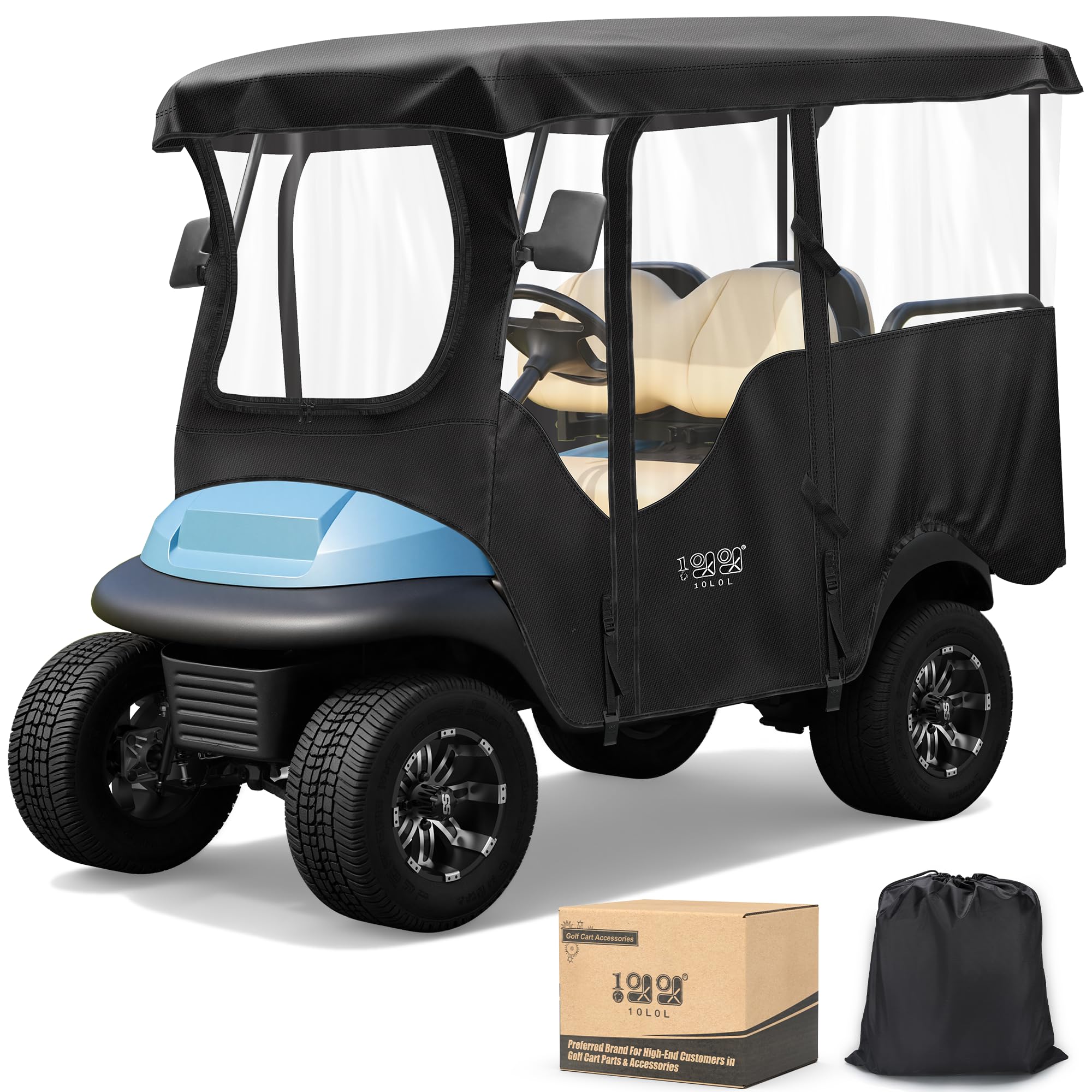 Photo 1 of *** USED ***10L0L 4 Passenger Golf Cart Driving Enclosure for Club Car Precedent/Onward/Tempo with Extended Roof 94.5", 4-Sided Clear Window 600D Rain Cover All Weather Windproof Waterproof, Black