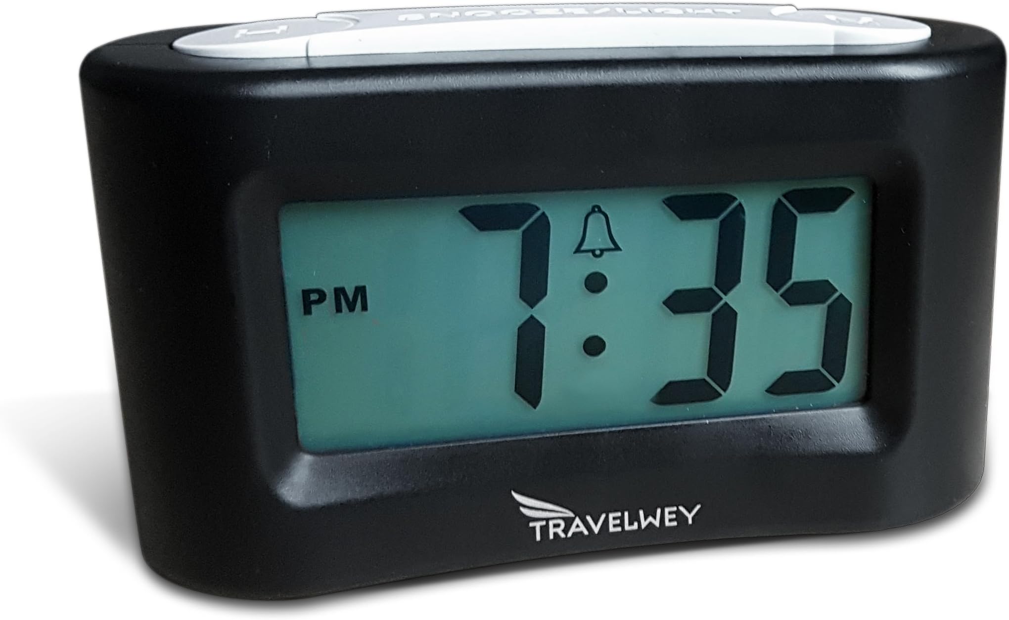 Small Digital Clock - No Bells, No Whistles, Simple Basic Operation, Battery Operated, Alarm, Snooze, Light, Perfect for Desk, Shelf, Travel, Bedside, Black