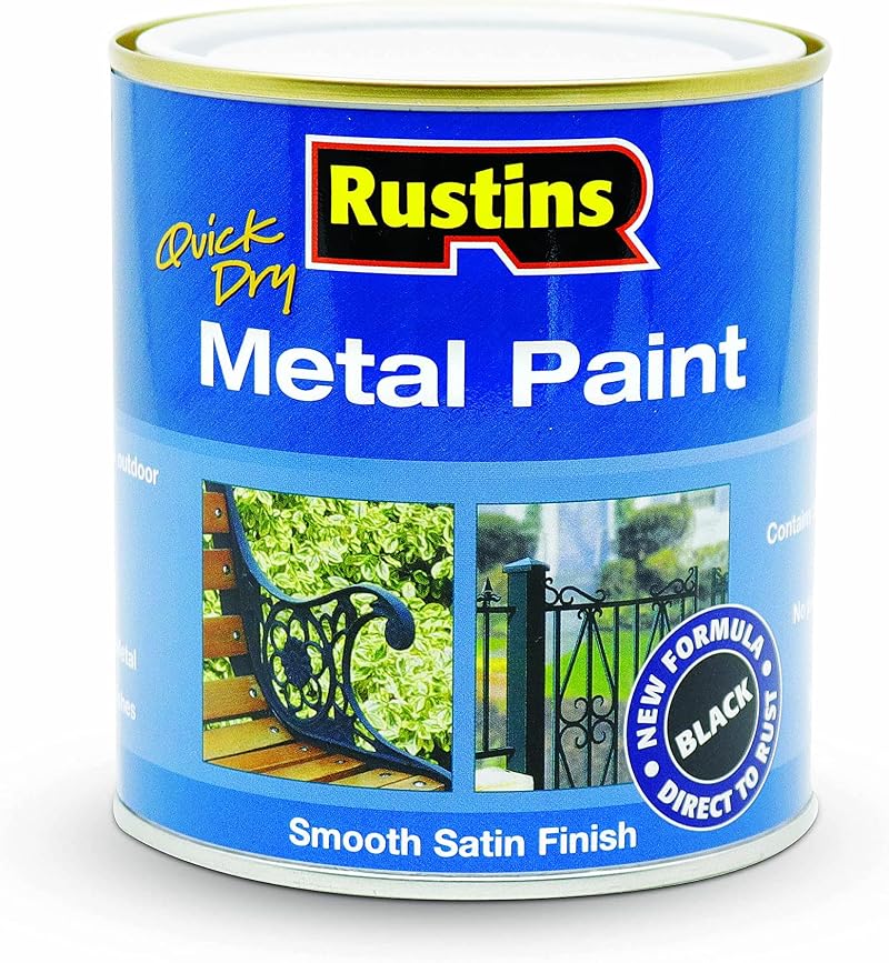 Rustins Metal Paint Black 500 ml MPBK500 Durable Quick Dry Weatherprotect