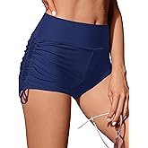 Buauty Women's Swim Shorts High Waisted Bathing Suit Bottoms Adjustable Side Tie Swimsuit Boy Short Pants Swimwear UPF57+ Navy Blue