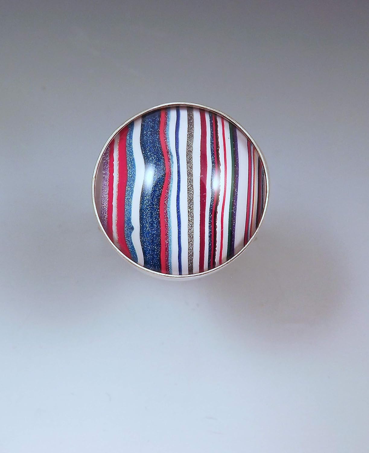 Amazon Com Fordite Detroit Agate Red White And Blue Adjustable Hammered Silver Band Michigan Made Fordite Ring Handmade