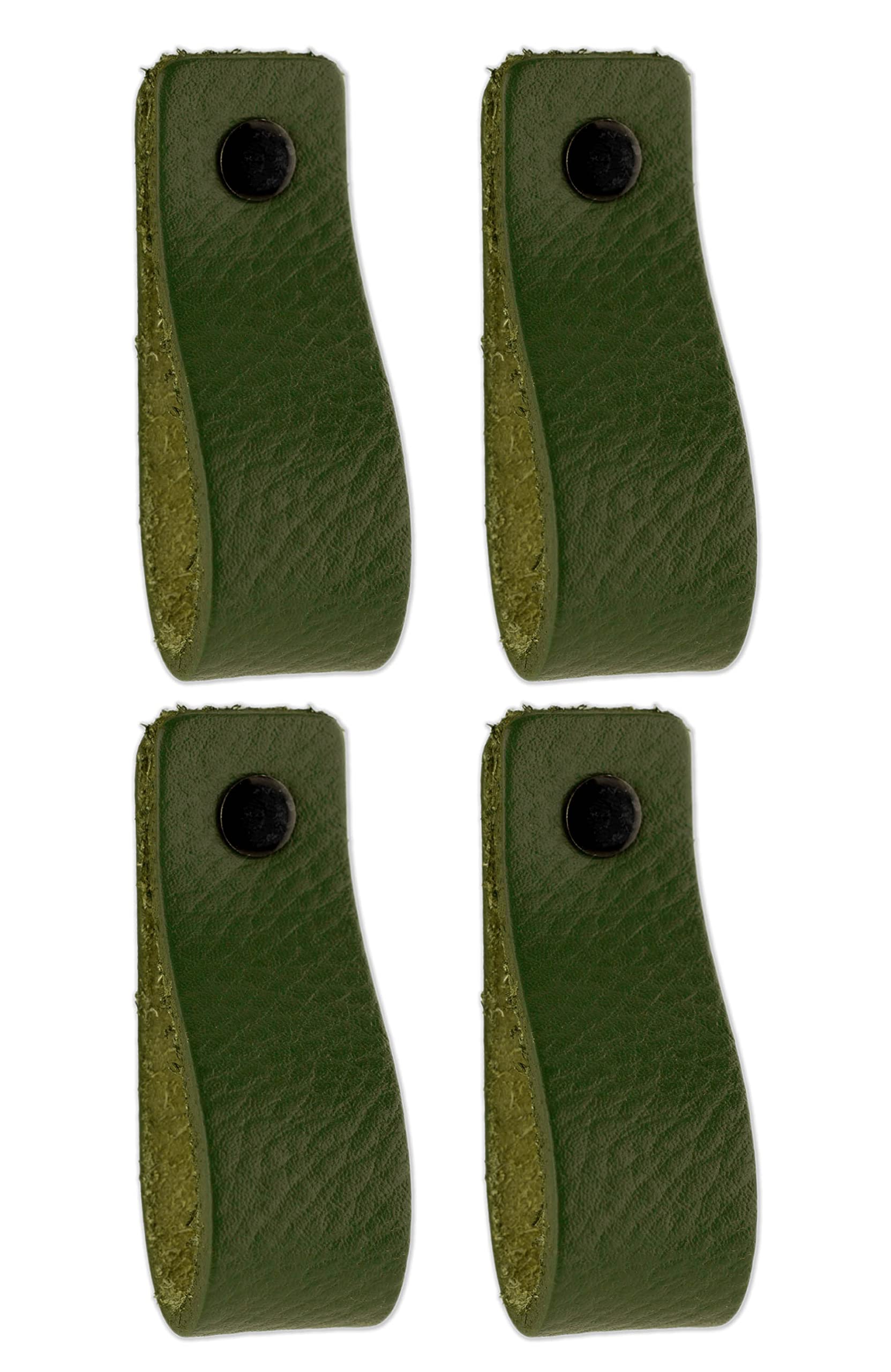 Brute Strength - Leather Handles for Furniture - Olive Green - 4 pcs - 16,5 x 2,5 cm - Cabinet Handle, Door Handle for Kitchen, Bathroom, cabinets, Dresser, Wood