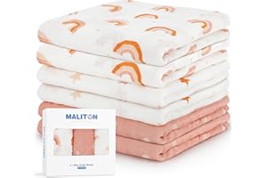 Maliton Baby Muslin Cloths, 6 Pcs 70x70cm - Soft, Absorbent and Breathable Muslin Cloths for Cleaning, Drying, Covering Newbo