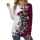 Zeagoo Women's Casual Long Sleeve Shirts Crew Neck Round Hem Loose T-Shirts Tunic Tops with Thumb Holes