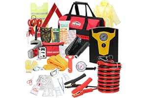 WETBAS Car Roadside Emergency Kit with Jumper Cables, Auto Road Side Safety Kit for Vehicles - with Premium Carry Bag, Portable Air Compressor, Folding Shovel