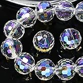 Dowarm 10MM Round Crystal Beads for Jewelry Making, Crystal Paradise Faceted Crystal Glass Beads for Crafts Bracelet Wind Chimes Suncatcher, #5003 Rondelle Spacer Beads, Loose Gemstones, 50PCS