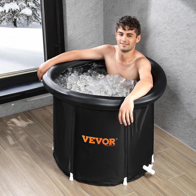 VEVOR 850 x 750 mm Banheira de Gelo para Terapia de Água Fria para Atletas, Piscina de Imersão Exterior Portátil com Barril de Gelo para Recuperação, 330 L com Cobertura, Preto — foto 8 de 8