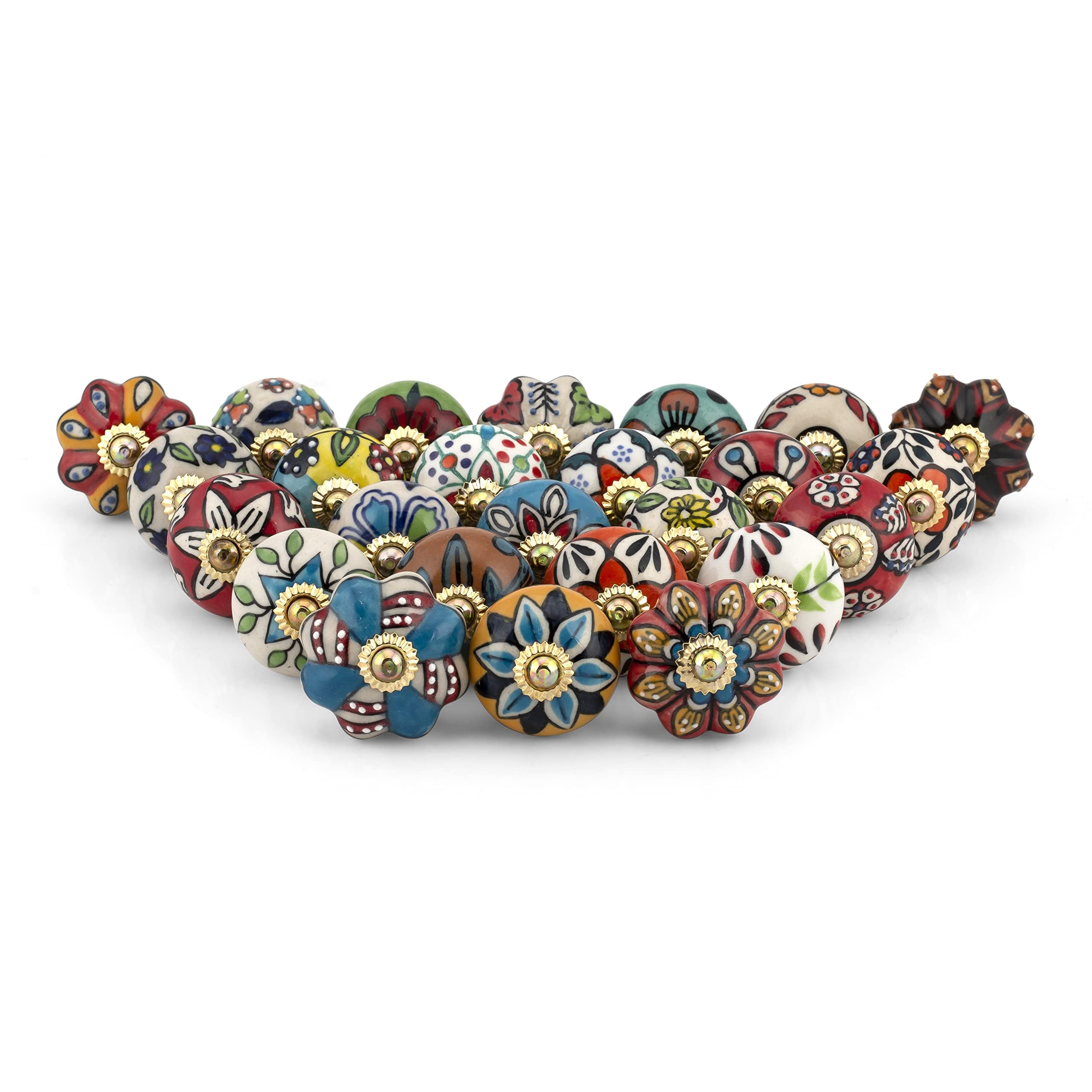 Craft Trade Assorted Multicolored Door Cabinet Knobs for Dresser Drawer Vintage Closet Ceramic Knob Colorful Pull Handles Cupboard Wardrobe Knobs for Kitchen Furniture Home Décor - Pack of 25