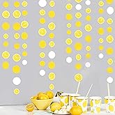 63 Ft Lemon Party Decorations Yellow White Circle Dots Garland Polka Dot Hanging Paper Streamer for Theme Wedding Bridal Shower Engagement Bachelorette Baby Shower Birthday Party Supplies