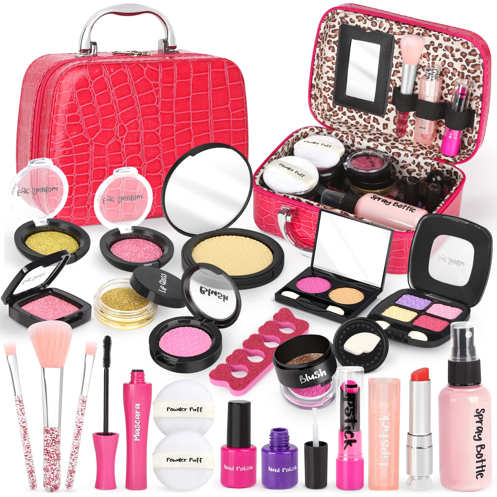 Sanlebi Pretend Makeup Toy Set, 22 PCS Safe Non-Toxic Fake Make Up Set Cosmetic Beauty Kit Role Play Gift for Little Girls Kids Children Age 3