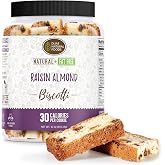 DIJAS Natural Foods, Individually Wrapped Fat Free Biscotti Cookie, All Natural Preservative Free Ingredients, Delicious Low Calorie Snack (Raisin Almond)