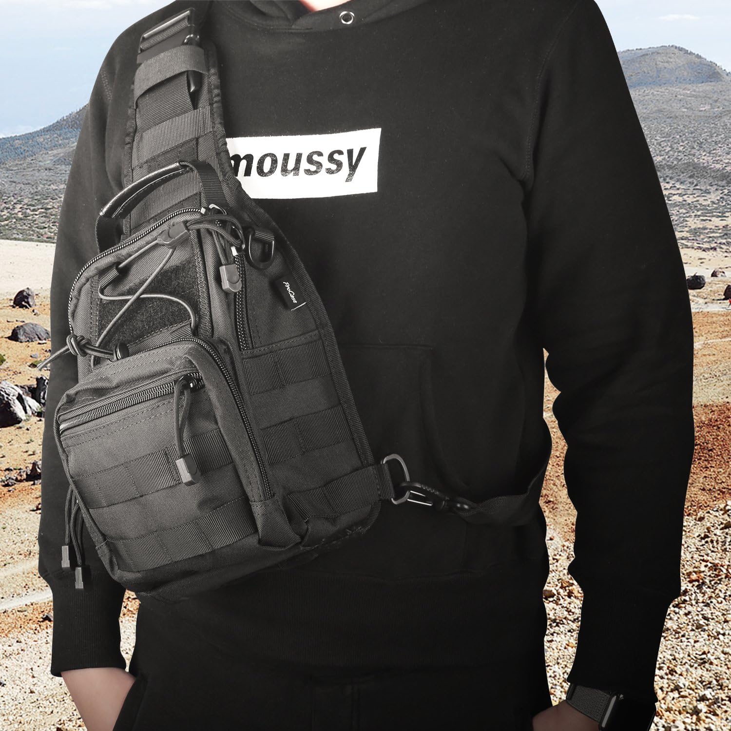 ProCase Tactical Sling Bag with Pistol Holster, Military Outdoor Range Backpack -Black: Clothing
