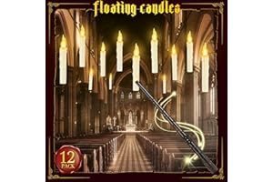 YMXHK Halloween Decorations - Floating Candles with Wand, 12 Pcs Flameless Candles with Warm Light Flickering, Witch Wizard Christmas Decor for Indoor Home Room Classroom Bedroom Birthday Party