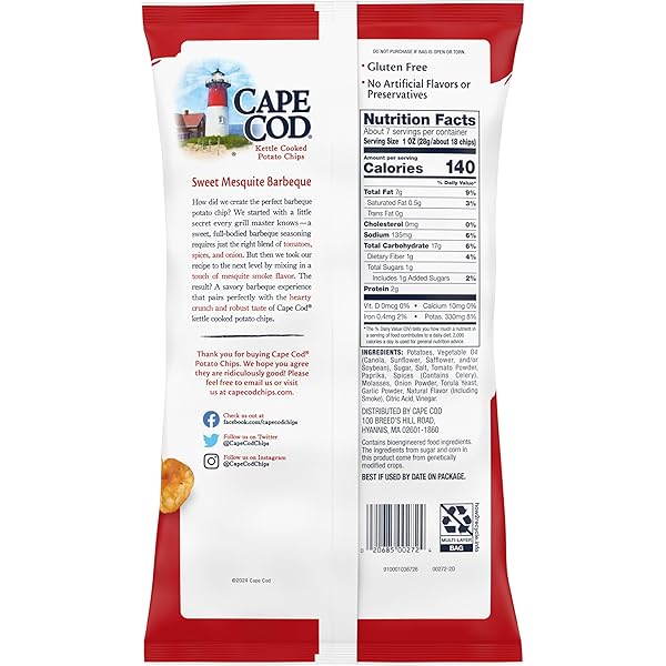CAPE COD POTATO CHIPS SWEET MESQUITE BARBEQUE KETTLE CHIPS, 7.5 OZ