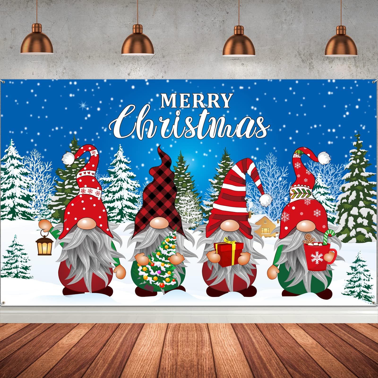 Christmas Backdrop Banner, 72.8 x 43.3 Inches Gnome Banners Xmas Party Background Decoration for Photography, Photo Booth Props Holiday Wall Hanging Decor for Winter Supply(Artsy Style)