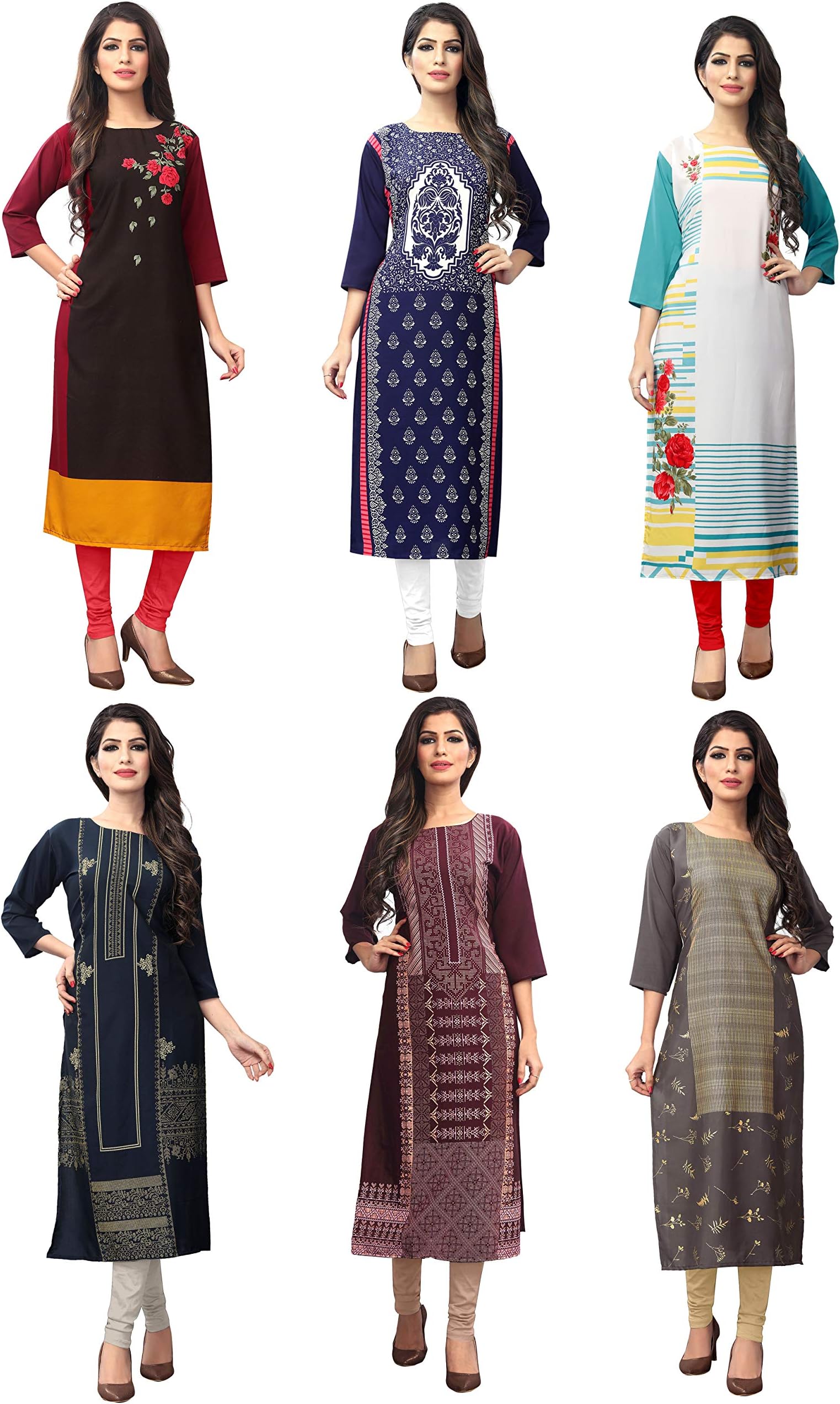 1 Stop Fashion Women's crepe straight Kurta (Pack of 6)