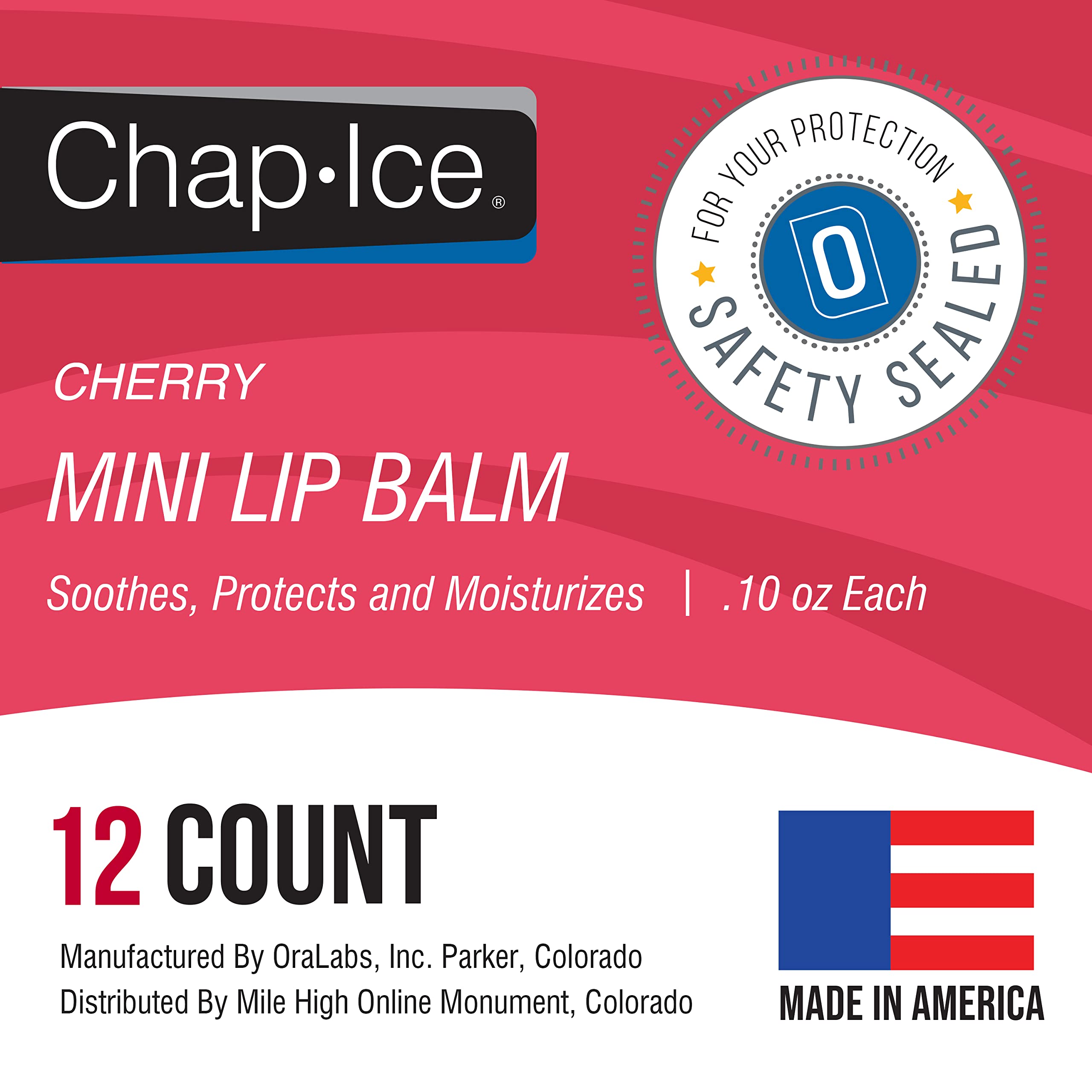 CHAP-ICE 12-Count Mini Cherry Lip Balm Pack Fortified with Vitamin E for Dry, Cracked Lips | Made in USA | Cherry Flavor (0.10oz/3g Each)