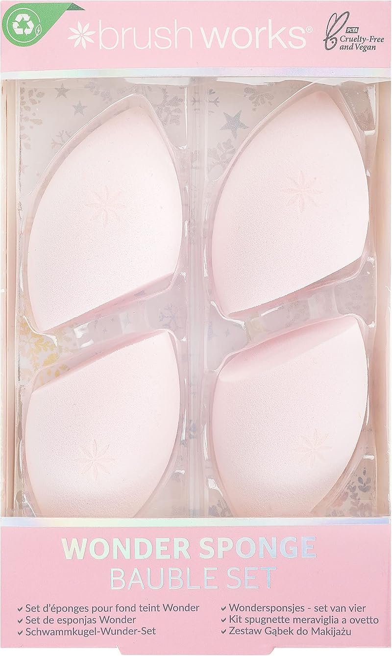 Brushworks Wonder Sponge Bauble Set Pink Latex-Free Makeup Applicators 4 Pc