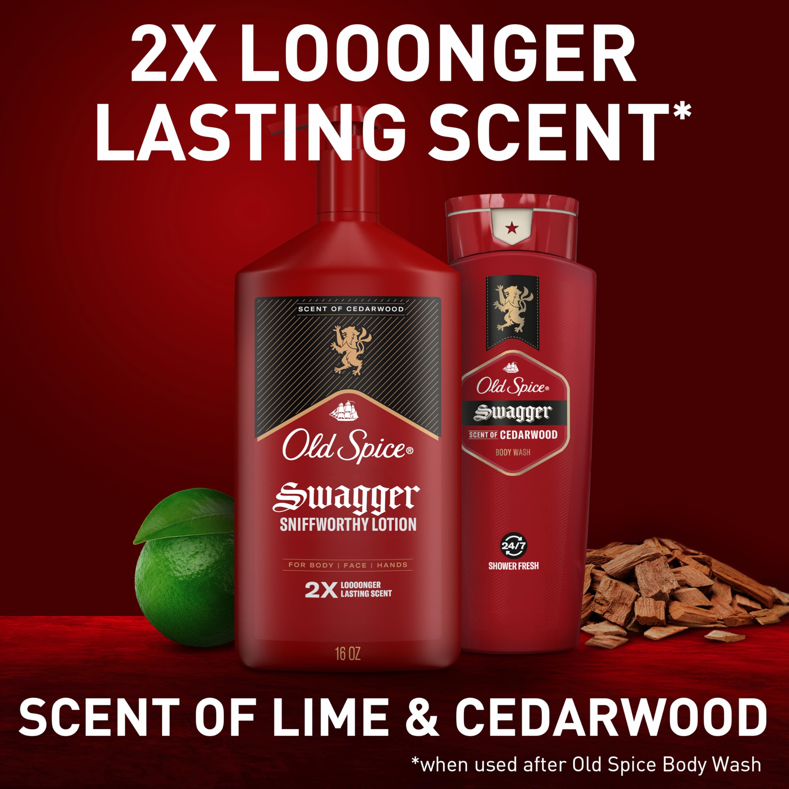 Old Spice Hand, Face & Body Lotion for Men, 24/7 Lightweight Moisturization with Amazing Scent, Instant Absorption, For All Skin Types, Swagger with Cedarwood Scent, 16 oz