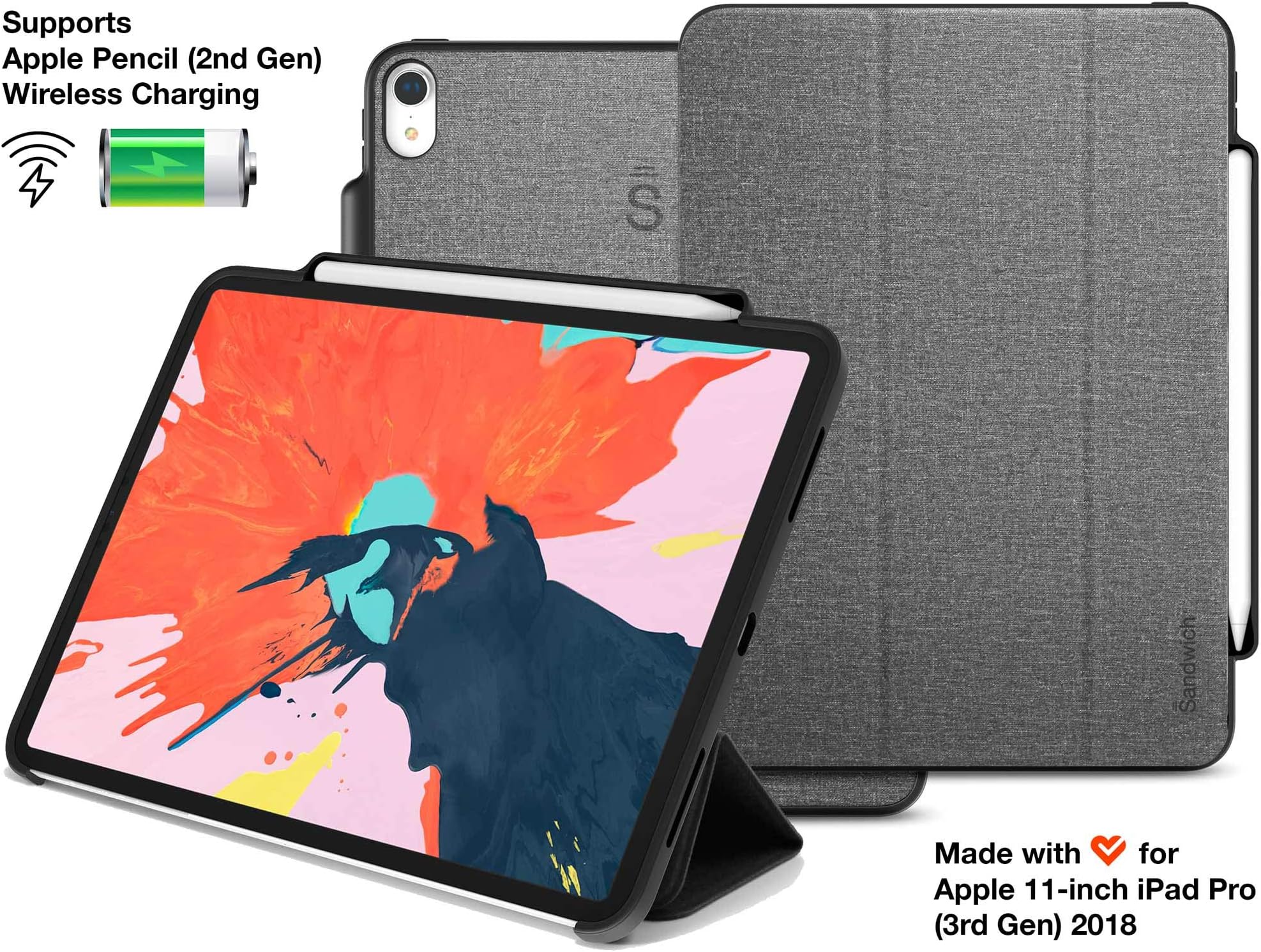 Sandwich® Case Plus™ for Apple iPad/iPad Pro with Apple Pencil Holder (iPad Pro 11 (2018), Gray)