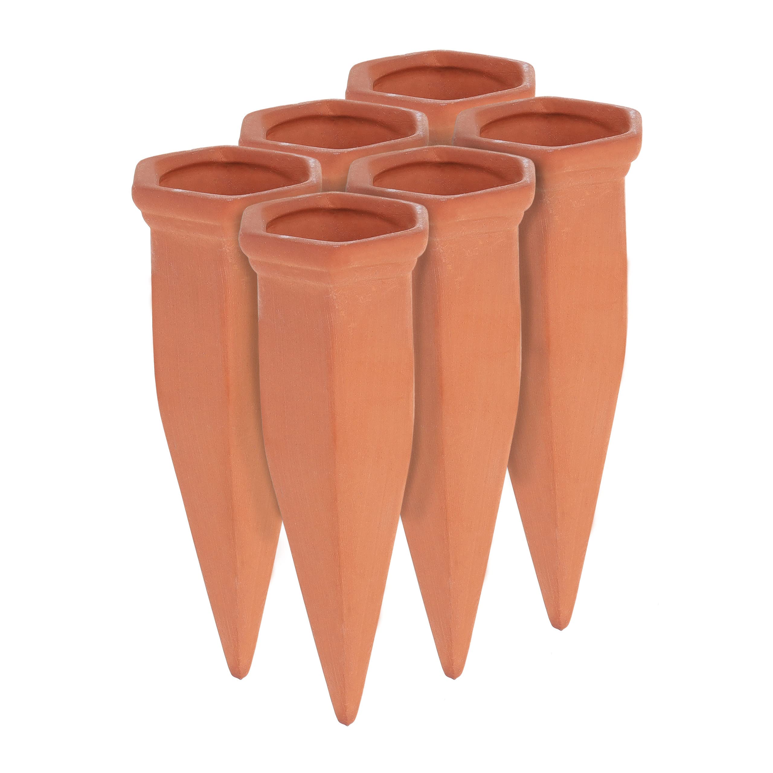 Relaxdays Clay Watering Spikes, Set of 6, Stakes for 1.5 L Plastic Bottes, for Plant Pots & Raised Beds, Terracotta