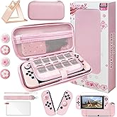 HLRAO Pink Travel Carrying Case Accessories Kit Compatible with Nintendo Switch OLED.Pink Switch OLED Hard Protective Cover,Adjustable Stand,Screen Protector & Cute Thumb Grips 10 in 1 Gift.