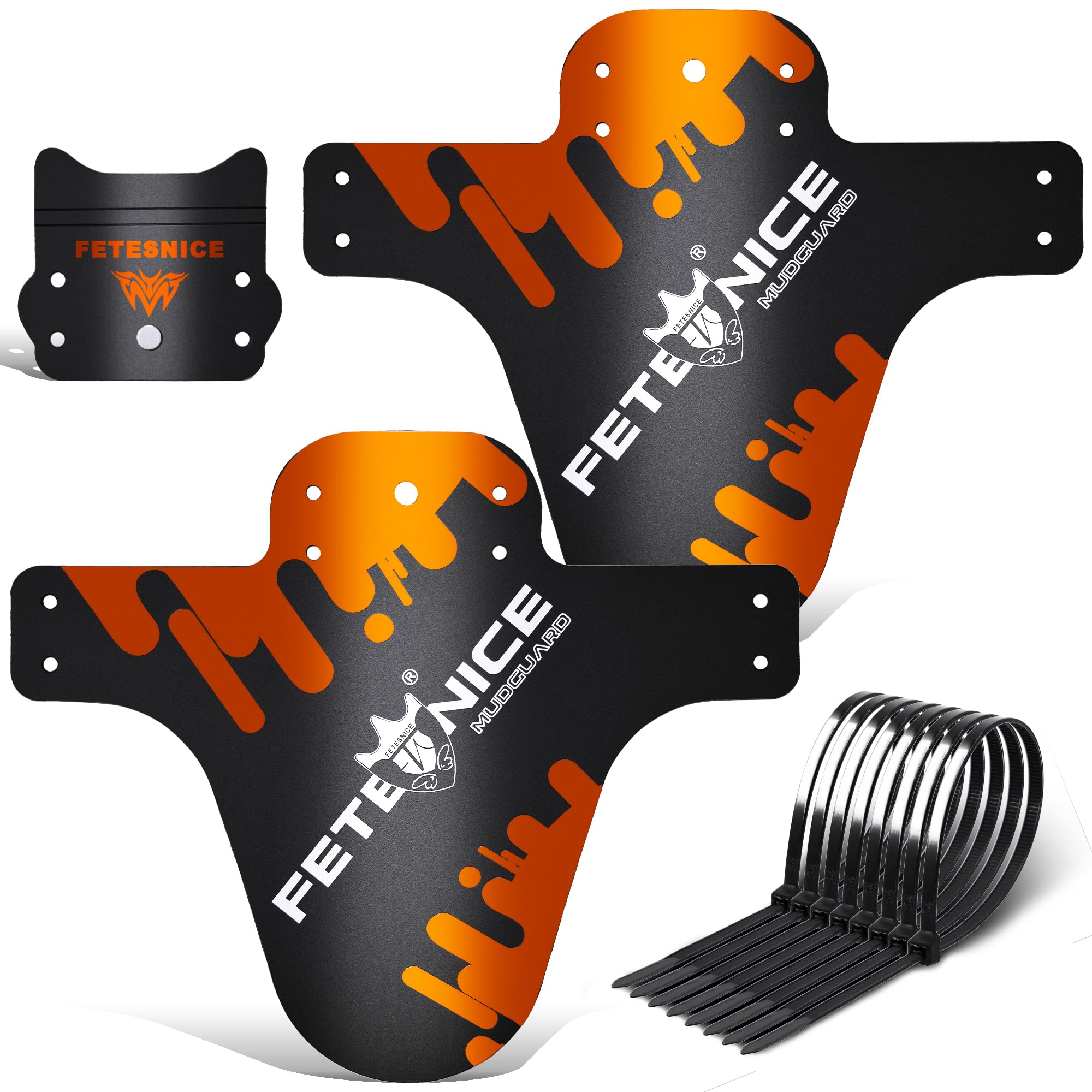 FETESNICE Mountain Bike Mudguard, 2Pcs MTB Mudguard Front and Rear Compatible,Fits 26", 27.5", 29", Plus Size and Fat Bike Wheel Sizes (Polish Orange)