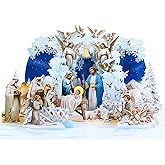 D4DREAM Religious Pop Up Christmas Card, 3D Holy Night Nativity Scene Xmas Gift with Blank Notecard & Envelope